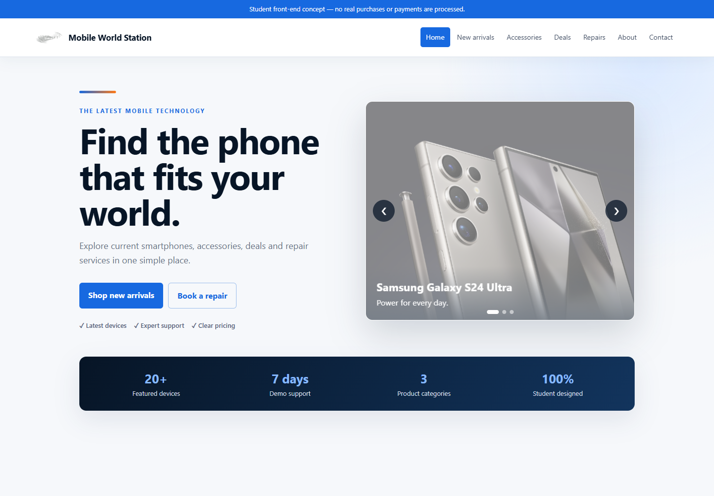 Screenshot of the rebuilt Mobile World Station homepage